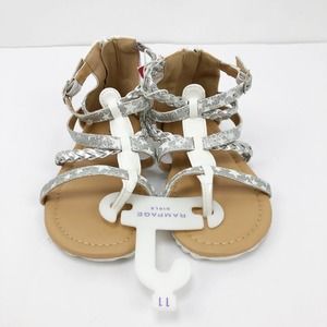 RAMPAGE GIRLS Gladiator Sandals 11 White Glitter Stars & Metallic Braid NWT